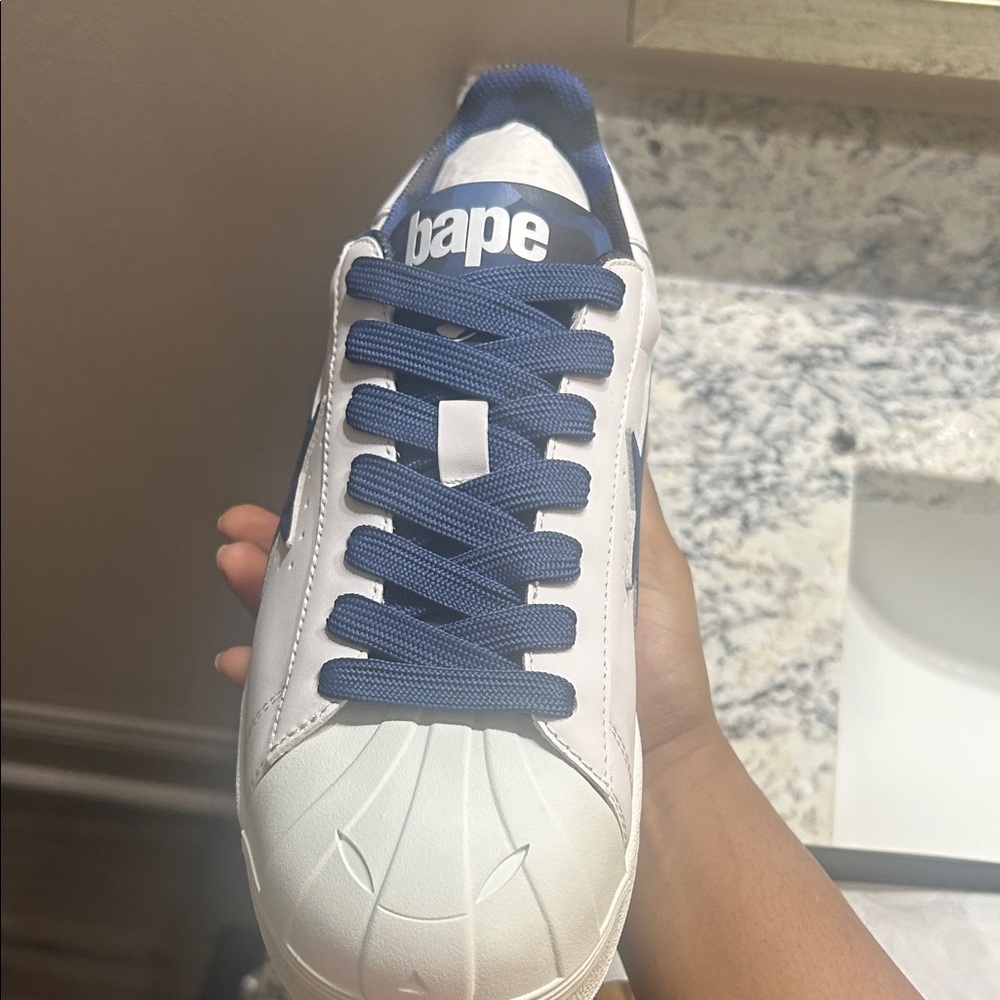 Bape White Sneakers with Navy Accents NW - Picture 2 of 9